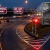 Wrong-way driving detection system alerting drivers on a high-risk highway ramp