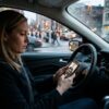 Driver distracted by a phone video inside a vehicle